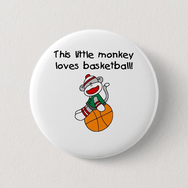 Little Monkey Loves Basketball 2 Inch Round Button (Front)