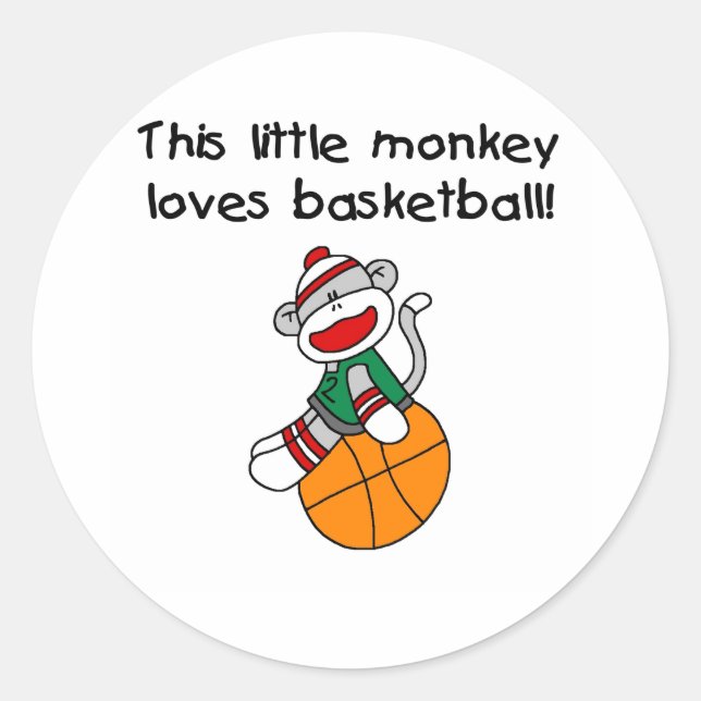 Little Monkey Loves Basketball Classic Round Sticker (Front)