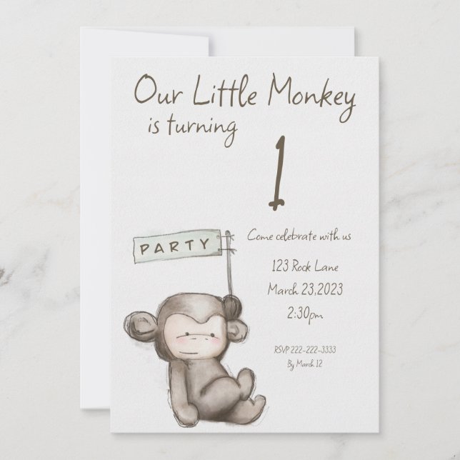 Little Monkey Party Invite (Front)
