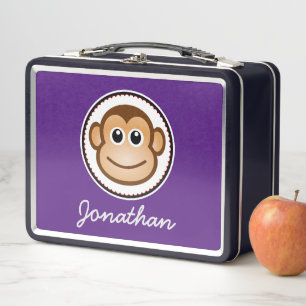 Little Monkey Personalized Child Name Cartoon Metal Lunch Box