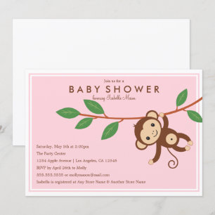 Little Monkey - Pink Baby Shower Invite
