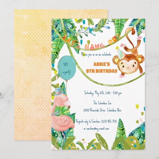 Little Monkey Tropical Party Time Invitation (Front/Back)