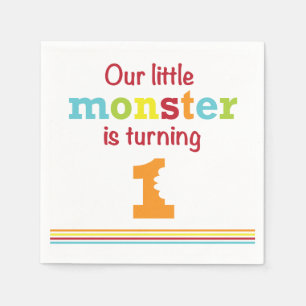 LIttle Monster 1st Birthday blue green stripe Napkin