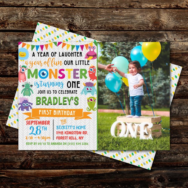 Little Monster 1st Birthday Photo Invitation (Creator Uploaded)