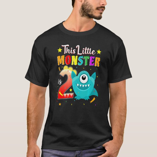 Little Monster 2nd Birthday Party Monster 2 Years  T-Shirt (Front)