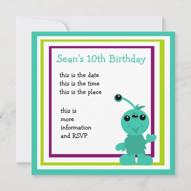 Little Monster Alien Creatures Invitation (Front)