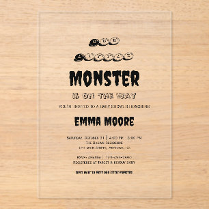Little Monster Baby Shower Typography Design Acrylic Invitations
