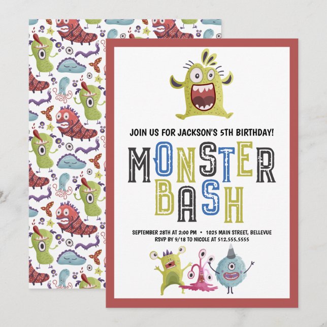 Little Monster Bash Birthday Invitation (Front/Back)