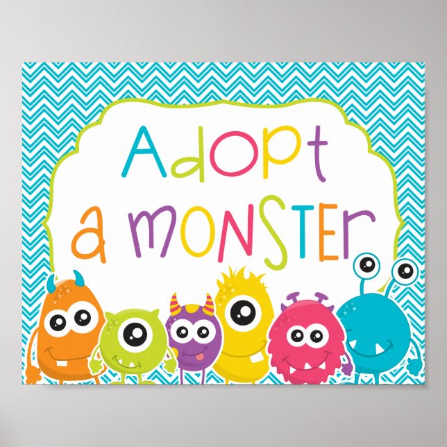 Little Monster Birthday Adopt a Monster Sign (Front)