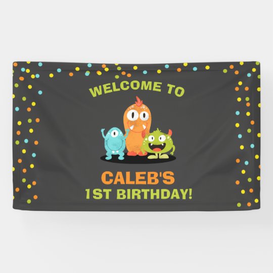 Little Monster Birthday Banner Boy Chalk Confetti Zazzle Ca