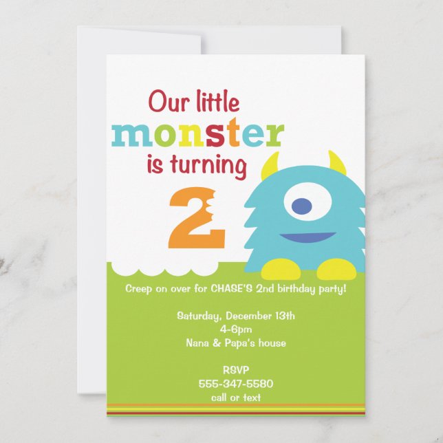 Little Monster Birthday Invite - 2nd birthday (Front)