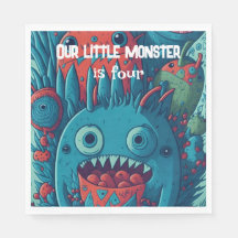 Little monster birthday party blue red