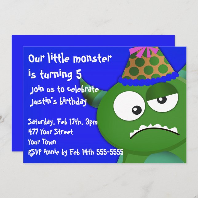 Little Monster Birthday Party Invitation (Front/Back)