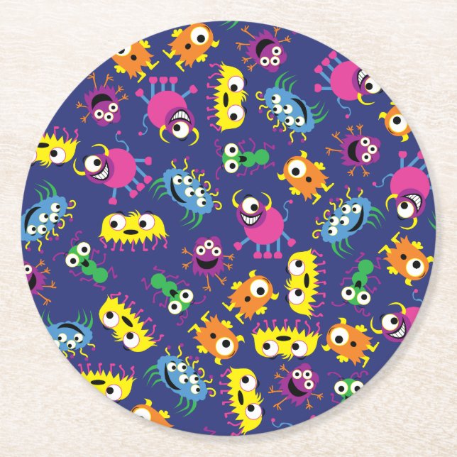 Little Monster Birthday Party Round Paper Coaster (Front)
