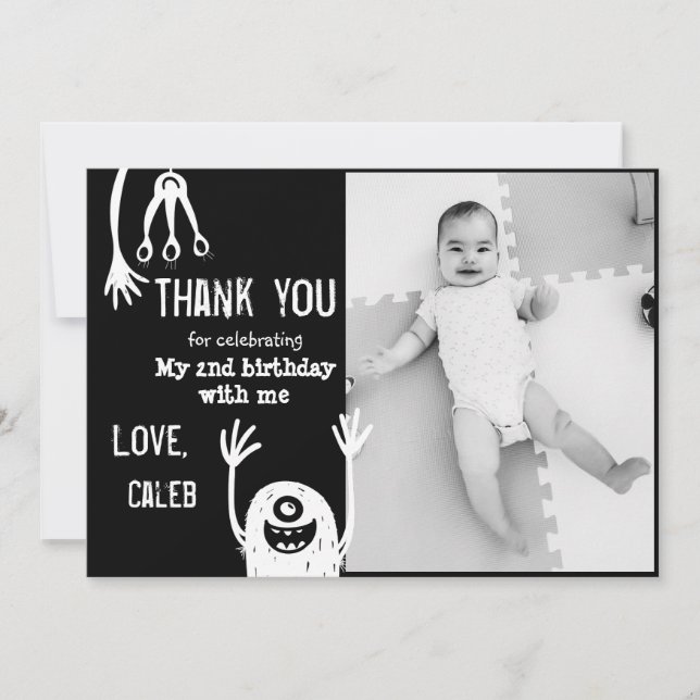 Little Monster Birthday Thank You Card (Front)