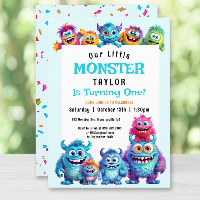 Little Monster Boy 1er Anniversaire Invitation (Little Monster Boy 1st Birthday Invitation)