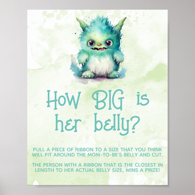Little Monster Boy Baby Shower Big Belly Game Sign (Front)