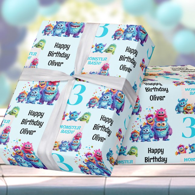 Little Monster Boy Colourful Birthday Wrapping Paper (Little Monster Boy Colorful Birthday Wrapping Paper)