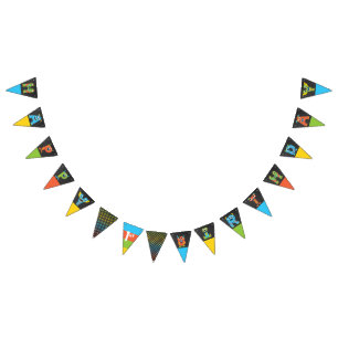 Little Monster Chalkboard Happy Birthday  Bunting Flags
