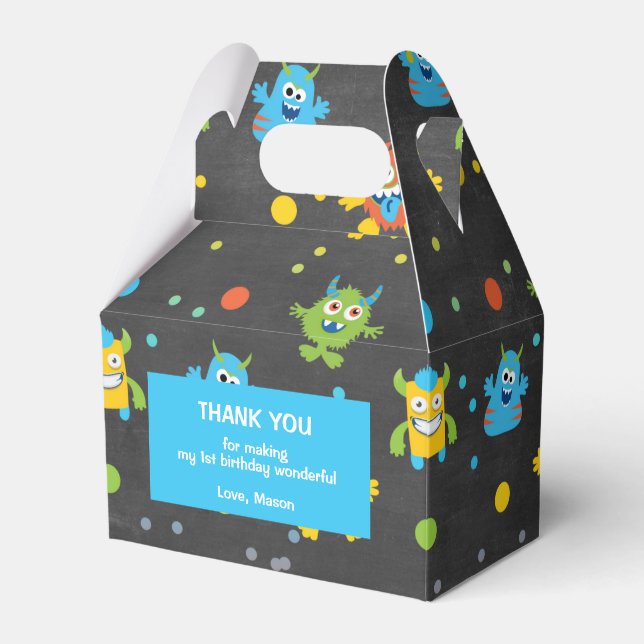 Little monster chalkboard themed birthday favor box (Front Side)