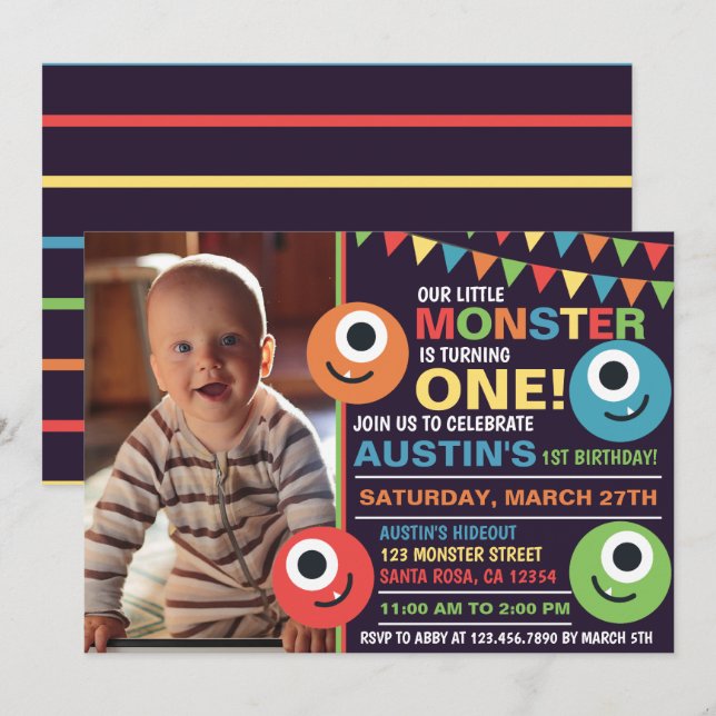 Little Monster Cute Birthday Party Invitation (Front/Back)