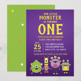 Little Monster First Birthday Party Invitation