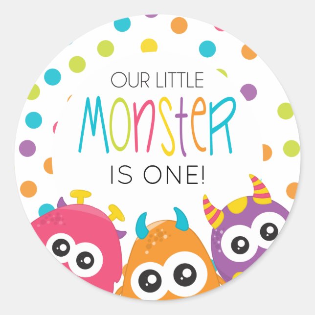 Little Monster First Birthday party stickers (Front)