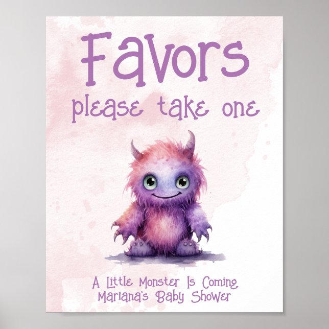 Little Monster Girl Baby Shower Favours Sign (Front)