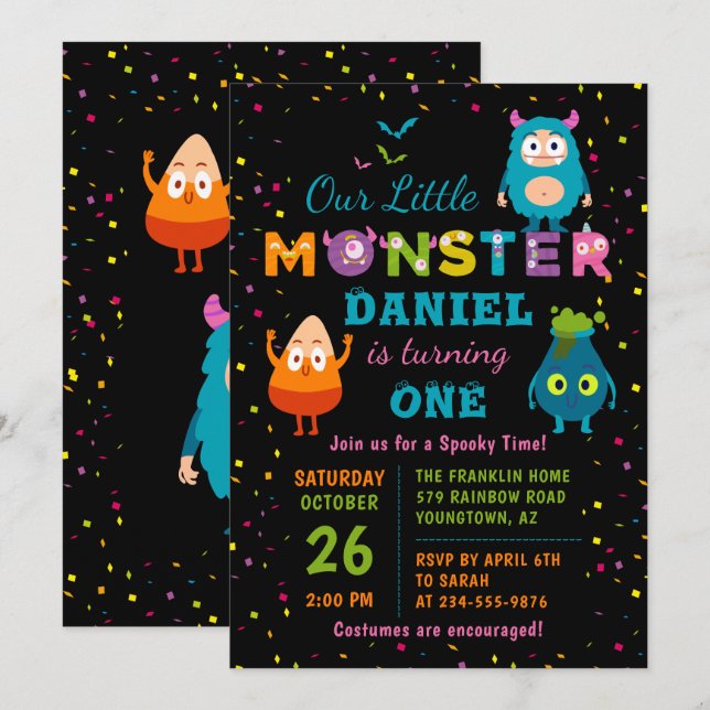 Little Monster Halloween Costume Birthday Party Invitation (Front/Back)