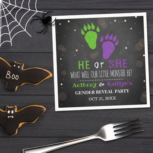 Little Monster Halloween Gender Reveal Party Napkin (Creator Uploaded)