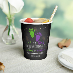 Little Monster Halloween Gender Reveal Party Paper Cups