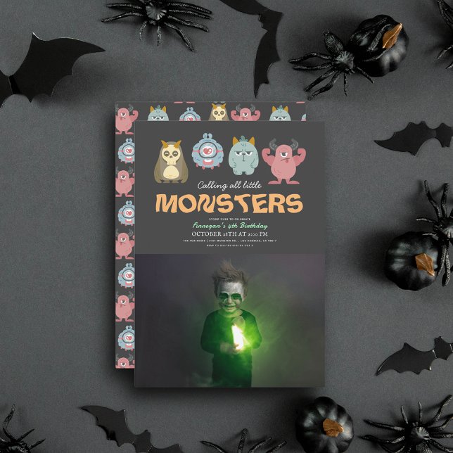 Little Monster Mash Halloween Boy Birthday Photo Invitation (Creator Uploaded)