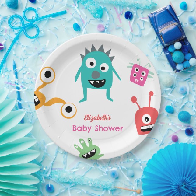 Little Monster on the way Baby Shower Halloween  Paper Plate (Party)