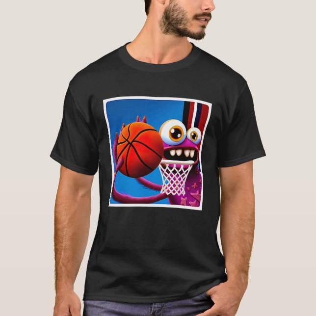 Little Monster Playing Basketball T-Shirt (Front)