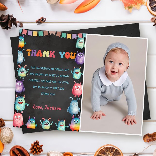 Little Monster Themed Birthday Thank You Card (Creator Uploaded)