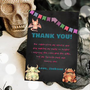 Little Monster Themed Birthday Thank You Card