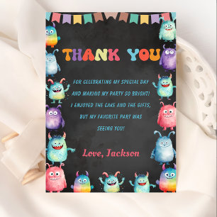 Little Monster Themed Birthday Thank You Card