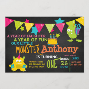 Little Monster Turning ONE Birthday Invitation