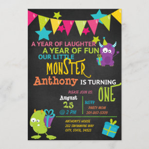 Little Monster Turning ONE Birthday Invitation