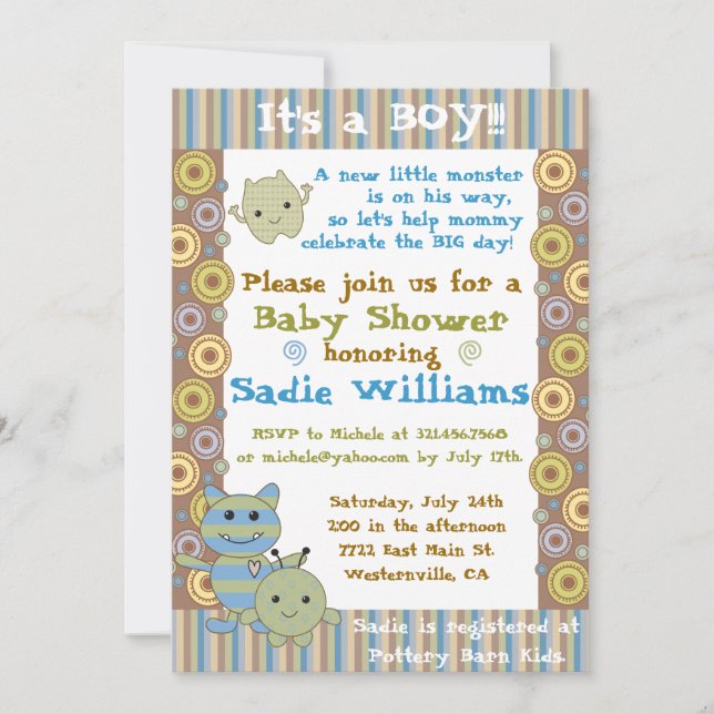 Little Monsters Baby Shower Invitation (Front)
