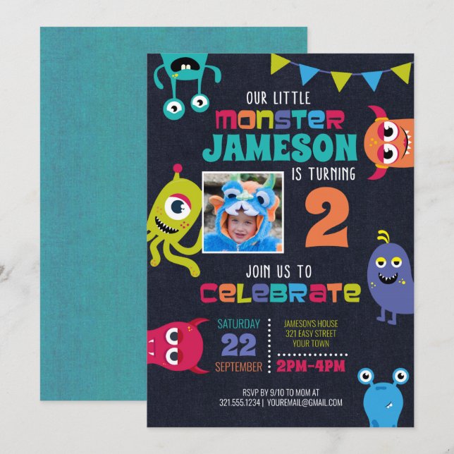 Little Monsters Birthday Party Invitation (Front/Back)