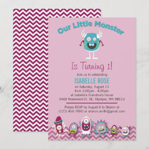 Little Monsters Girl Birthday Party Invitation