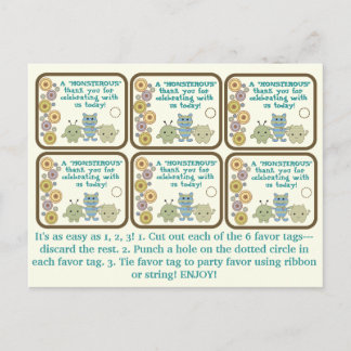 Little Monsters Party Favour Tags Postcard