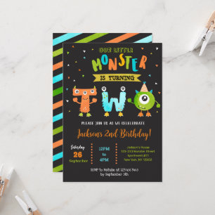 Little Monsterst 2nd Birthday Party Invitations