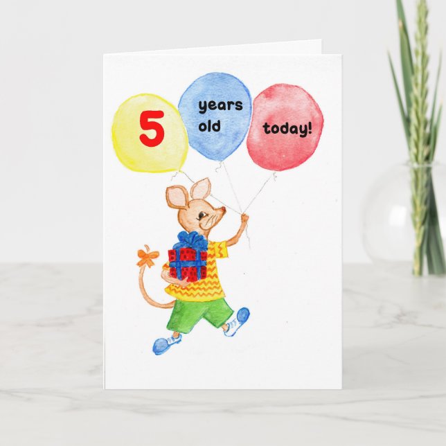 'Little Mouse' 5th Birthday Card (Front)