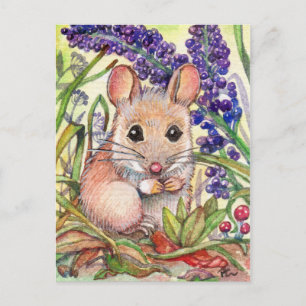 Little Mouse and Purple Flowers Postcard
