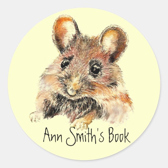 Little Mouse Book Plate to Customize Classic Round Sticker (Front)