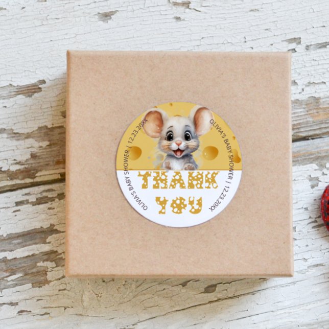 Little mouse in cheese Baby Shower Classic Round Sticker (Creator Uploaded)