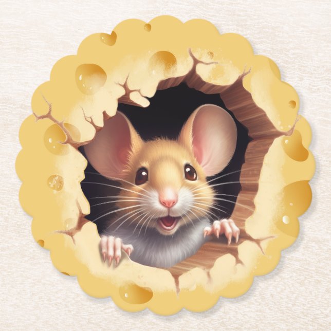 Little mouse in cheese Baby Shower Paper Coaster (Front)