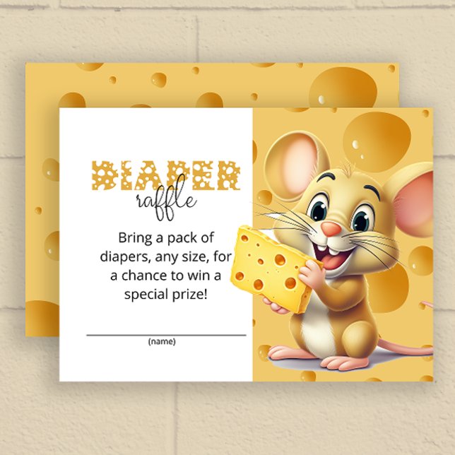 Little mouse in cheese diaper raffle ticket enclosure card (Creator Uploaded)